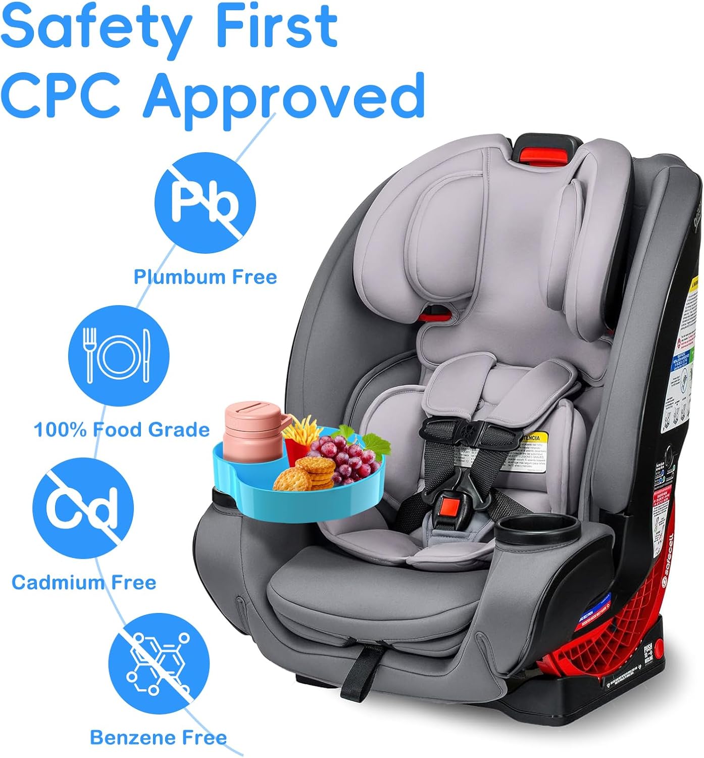 Kids Car Seat Tray, Travel Tray with Cup Holder for Toddler Baby, Kids Car Seat Food Snack Organizer for Road Trip, Stroller snack Organizer Travel Must Haves Toddler Must Haves (Sky Blue, 1 PCS)