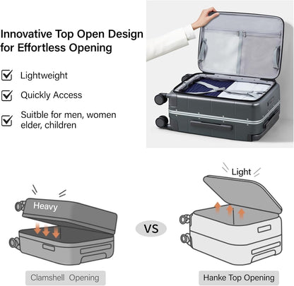 Hanke Top Opening 24 Inch Luggage with Spinner Wheels, Aluminum Frame All-PC Hard Shell Medium Suitcase, Zipperless Trunk Wide Handle Luggage, TSA Checked-Medium(Graphite Grey, 69L)