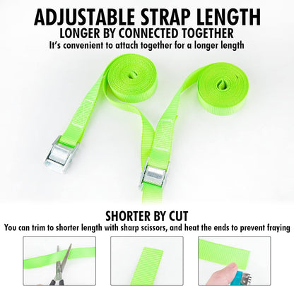 Cartman 1" x 12'Lashing Straps Cargo Tie-Down Strap Up to 600lbs, 6pk in Carry Bag, Green