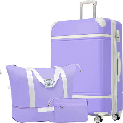 Merax Suitcase Set 28 inches Expandable Luggage with TSA Lock Spinner Wheels Hardshell Lightweight Vintage Luggage with Travel Bag,Purple