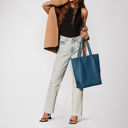 Italian Calf Leather Tote for Women with Zipper, Inner Pocket & Flat Base | Soft Unlined Shopper for Work & Travel