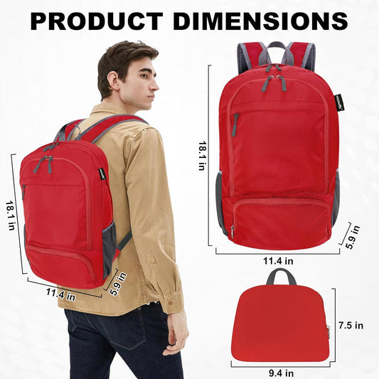 HOLYLUCK 20L lightweight packable Hiking Daypack Foldable Backpack for Men Women Small Travel Outdoor Foldable Shoulder Bag-red