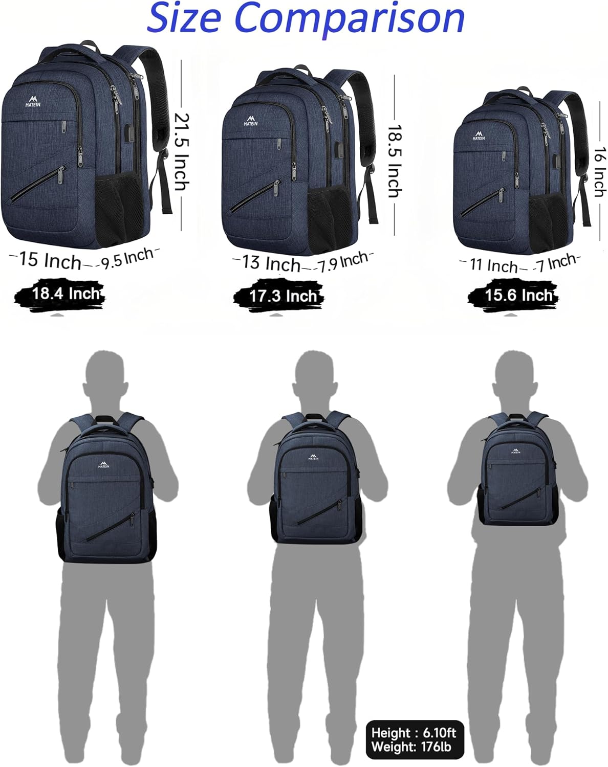 MATEIN Extra Large Laptop Backpack for Men, 50 L Travel Carry On TSA Approved Backpack with USB Port & Trolley Sleeve, Waterproof Business Work Bag Fits 18.4 Inch Computer Notebook, Dark Blue
