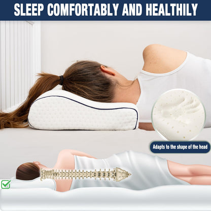 Travel & Camping Comfortable Memory Foam Pillow – Easy to Carry Portable Bag – Temperature Regulating Pillow Case (White Contour + Extra Cover)