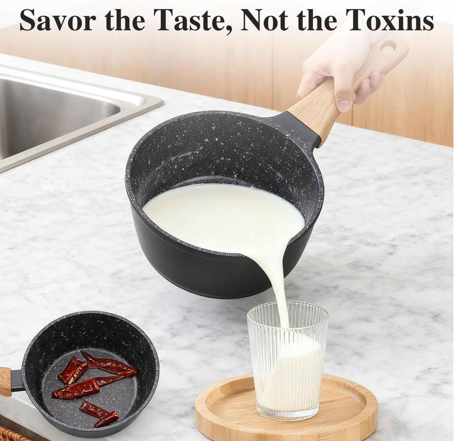 3-Piece Nonstick Pots and Pans Set with Lids, Includes 8.5 Inch Frying Pan 1.5Qt Saucepan and 2.2Qt Stock Pot, PFOA Free Dishwasher Safe Induction Compatible Family Cookware, Black