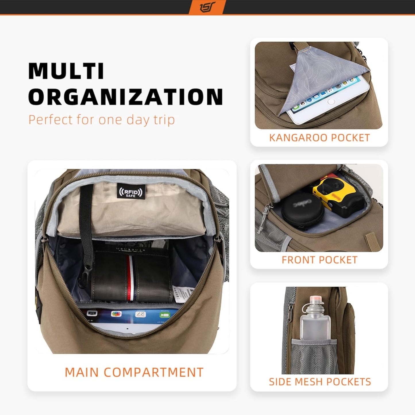 SKYSPER Sling Bag RFID Crossbody Sling Backpack Cross Body Shoulder Bag Travel Hiking Daypack for Women Men