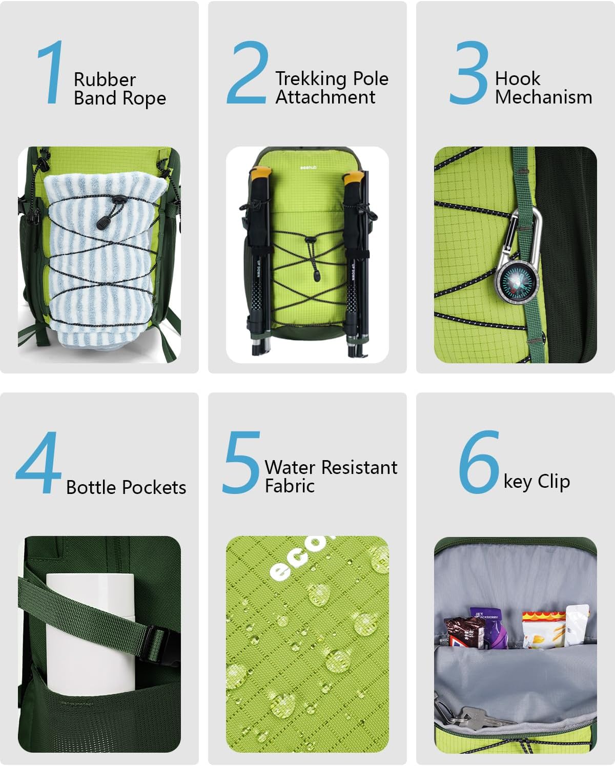 ECOHUB Small Hiking Backpack for Men Women, 20L Lightweight Travel Backpacks Water Resistant Camping Cycling Hiking Daypack