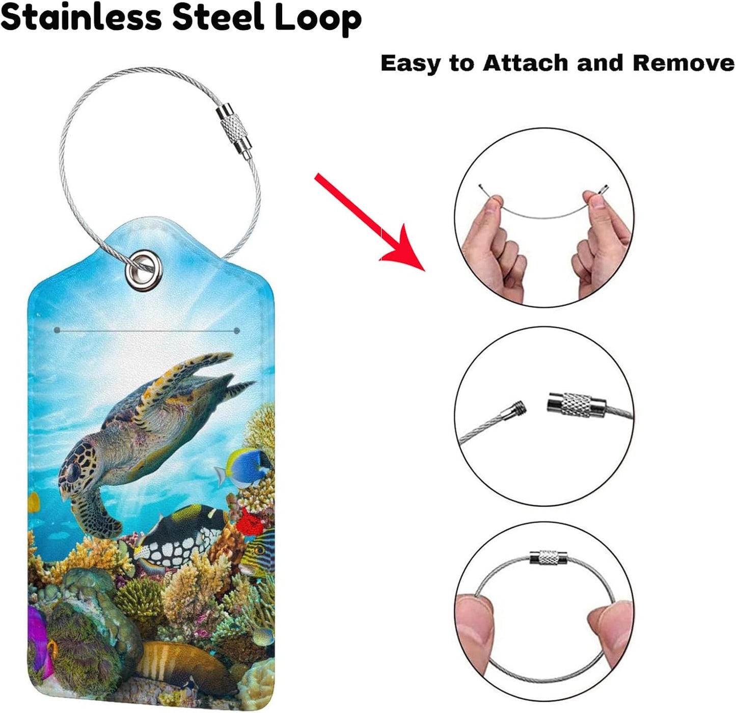 2 Pack Sea Turtle Luggage Tag for Suitcases, Cool Leather Suitcase Labels with Full Privacy Cover Id Name Card and Stainless Steel Loop, Funny Travel Identifiers Tags Luggage for Women Men Baggage