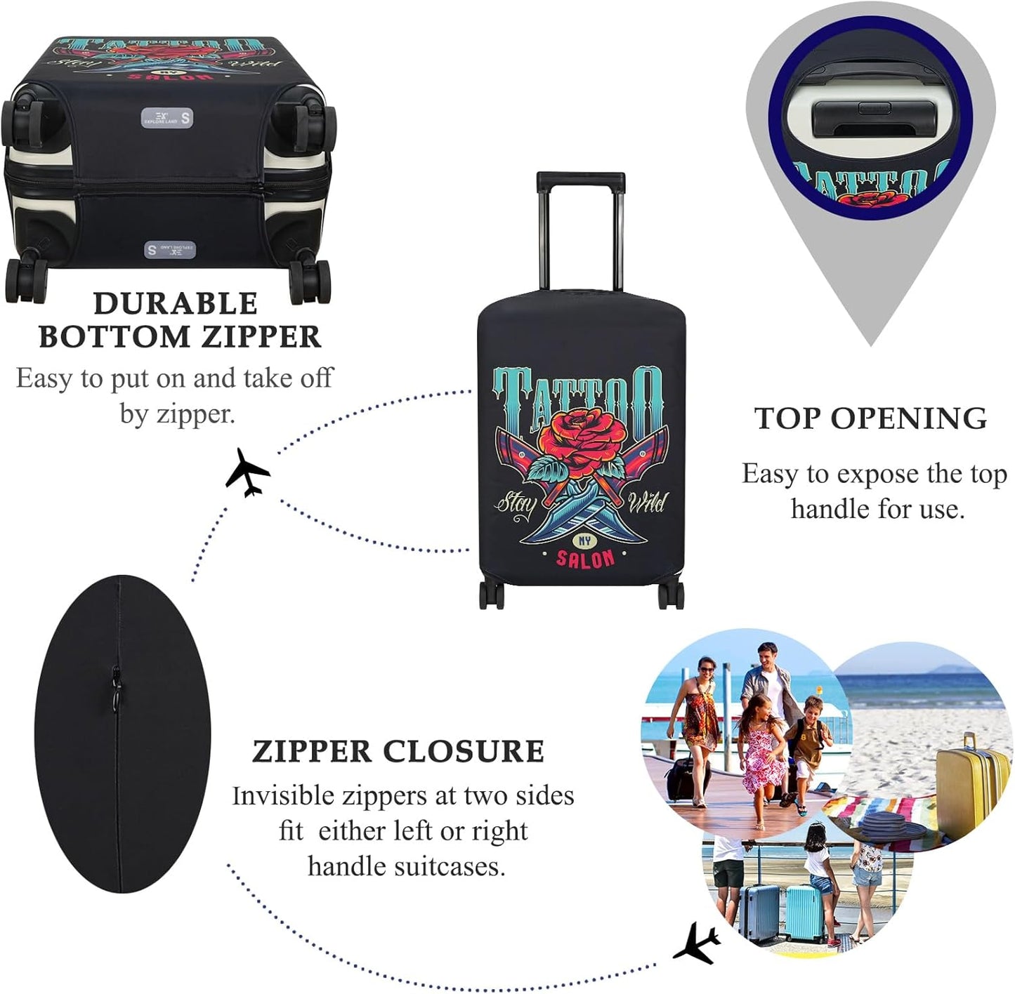 Explore Land Travel Luggage Cover Suitcase Protector Fits 31-32 Inch Case (Blade Rose, XL)
