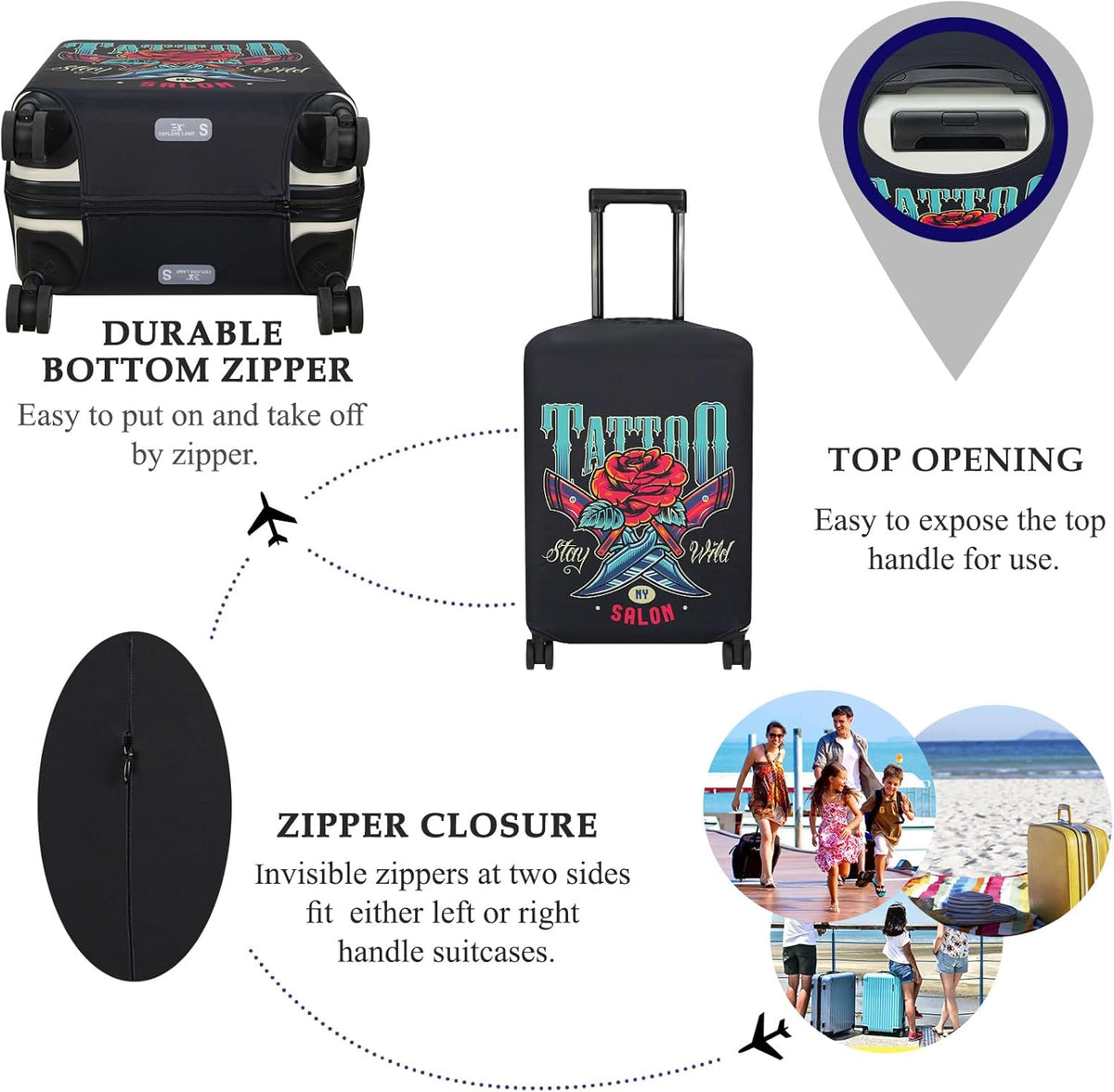 Explore Land Travel Luggage Cover Suitcase Protector Fits 18-22 Inch Case (Blade Rose, S)