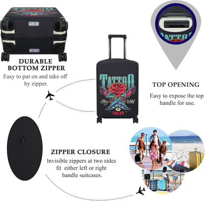 Explore Land Travel Luggage Cover Suitcase Protector Fits 18-22 Inch Case (Blade Rose, S)