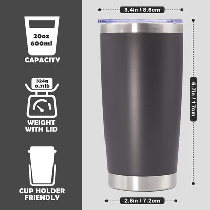 20oz Tumbler Stainless Steel Tumbler Cup with Lid Vacuum Insulated Double Wall Travel Mug, Durable Powder Coated Travel Coffee Tumbler Mug for Hot & Cold Drinks, Grey,4 Pack