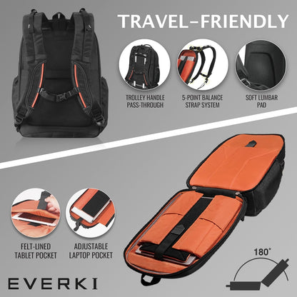 EVERKI Atlas 29.5L Business Laptop Backpack – Travel Backpack for Women & Men, Work/Travel Bag, Laptop Bag Fits 15.6-Inch, Backpack for Women, Men’s Laptop Bags – Black (EKP121S15)