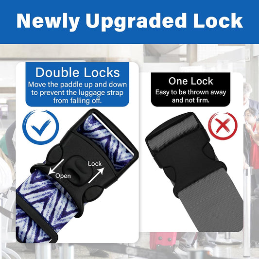 2 Pack Luggage Straps for Suitcases, Adjustable Travel Belt with Double Lock and Quick Release Buckle, Heavy Duty Nylon Bag Packing Strap, Unique Identifiers Business Travel Accessories-Blue Wave