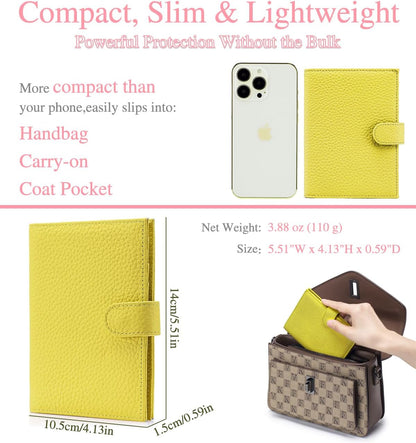 Slim Passport Wallet for Women – RFID Blocking Passport Holder for Travel Women with Card Slots, Coin Pocket & SIM Slot – Genuine Leather Travel Organizer – Lemon Yellow