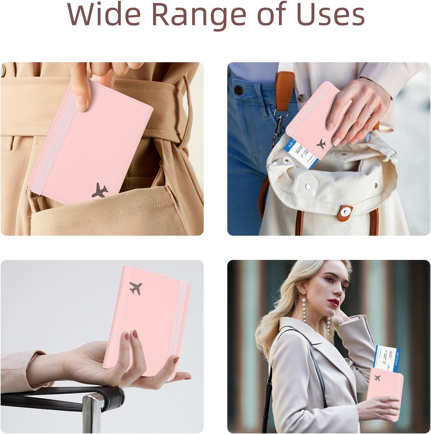 Passport Holder for Travel, Rfid Passport Cover Case, Passport Wallet Women Travel Essentials Accessories Document Organizer with Elastic Band, Pink