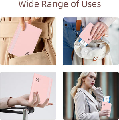Passport Holder for Travel, Rfid Passport Cover Case, Passport Wallet Women Travel Essentials Accessories Document Organizer with Elastic Band, Pink