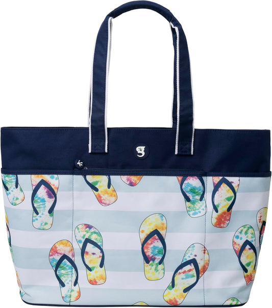 geckobrands Oversized Beach Tote – Large and Stylish Beach Bag with 4 Exterior Pockets and Zippered Internal Compartment