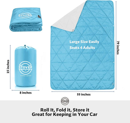 STOVER Outdoor Waterproof Fleece Travel Blanket for Camping, Picnics, Stadiums, Sports, The Beach– Warm, Windproof, Compact, Lightweight & Sand-Resistant (Sky Blue)