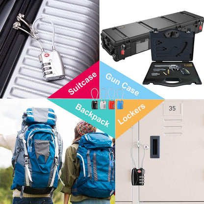 ZHEGE TSA Locks for Luggage 3 Digit Cable Padlock with Alloy Body for Suitcase, Baggage, Backpack, Pistol Case (2 Pack, Red)