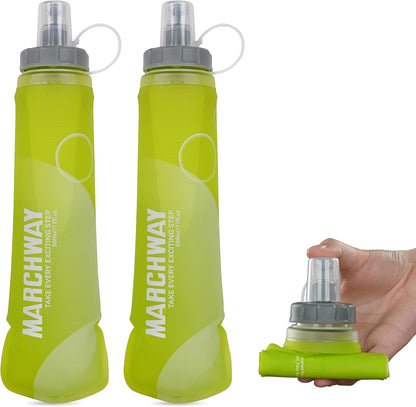 MARCHWAY Soft Hydration Flask with Wide Mouth, 300ml/500ml Collapsible TPU Water Bottle, Leakproof Portable Flexible for Running, Hiking, Cycling, Climbing, Gym, Travel (2pcs Yellow 500ml)