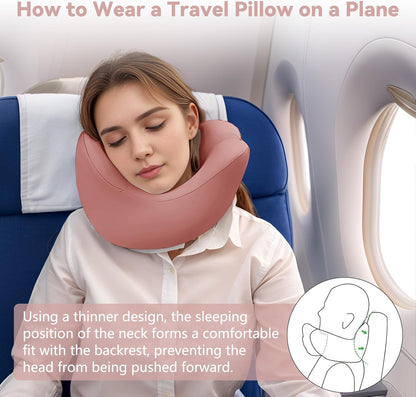 Neck Pillow Airplane, Advanced Neck Support for Long Flights, Ergonomic Memory Foam U Shape Pillows for Travel, Camping, Buses, Studying, Offices (Rose)