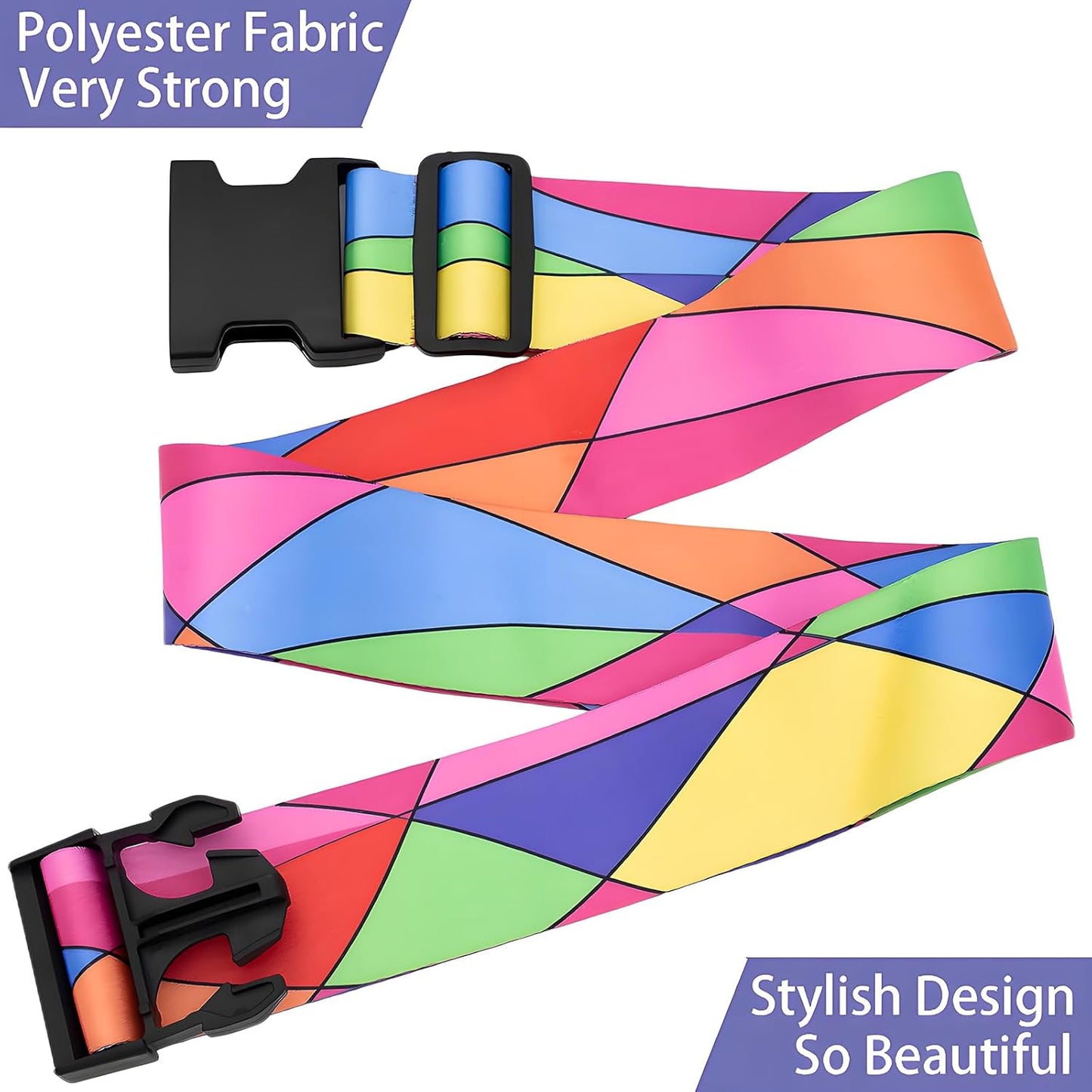 Colorful Luggage Straps for Suitcases, Adjustable Luggage Travel Belts to Keep Luggage Security While Travel, Strong Polyester Fabric, Easy-to-Recognize Stylish Design Travel Accessories, 2 Pack