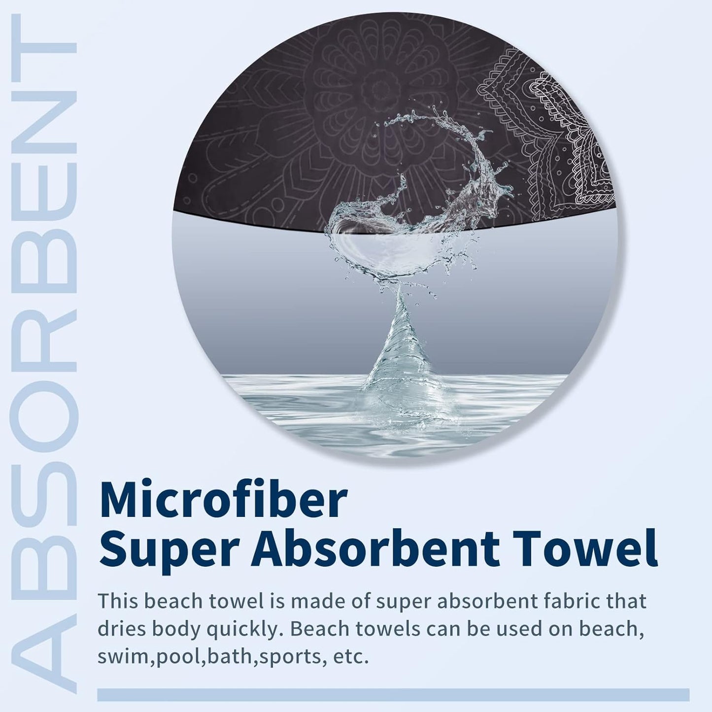 2 Pack Lightweight Thin Beach Towel Oversized 71"x32" Big Extra Large Microfiber Sand Free Towels for Adult Quick Dry Travel Camping Beach Accessories Vacation Essential Gift Purple Black Mandala