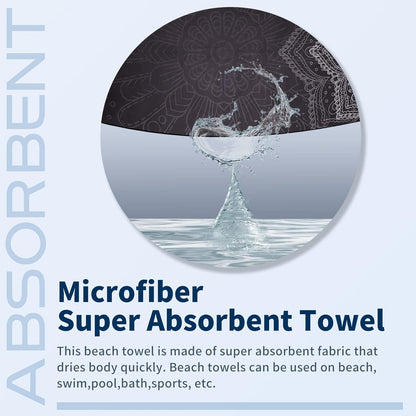 2 Pack Lightweight Thin Beach Towel Oversized 71"x32" Big Extra Large Microfiber Sand Free Towels for Adult Quick Dry Travel Camping Beach Accessories Vacation Essential Gift Purple Black Mandala