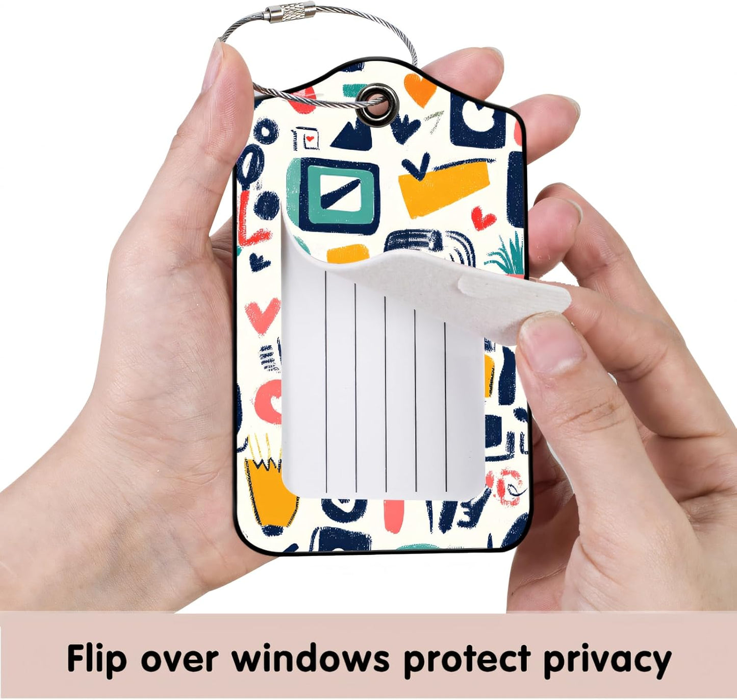 Luggage Tags for Suitcases, 2-Pack PU Leather for Cruise & Travel, Baggage ID Tags with Privacy Cover & Address Card, Durable Metal Ring, Kids Adults Travel Accessories, Abstract Doodles