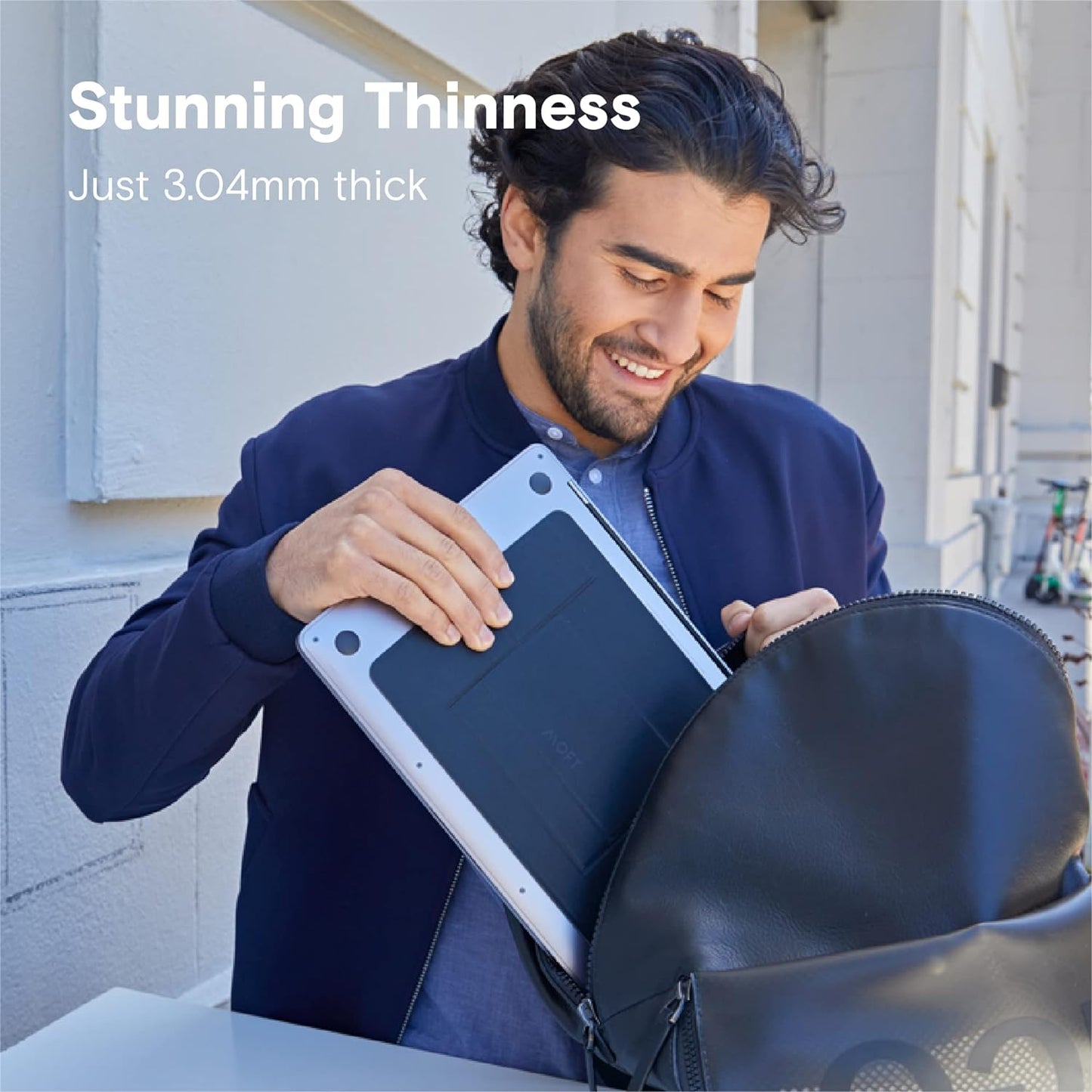 MOFT Laptop Stand for Desk, Stick-On Computer Stand with Dual-Angle, Ergonomic Laptop Riser Holder for Travel, Foldable & Portable MacBook Stand Fits 11.6"-16" Laptops, Black (Adhesive Version)