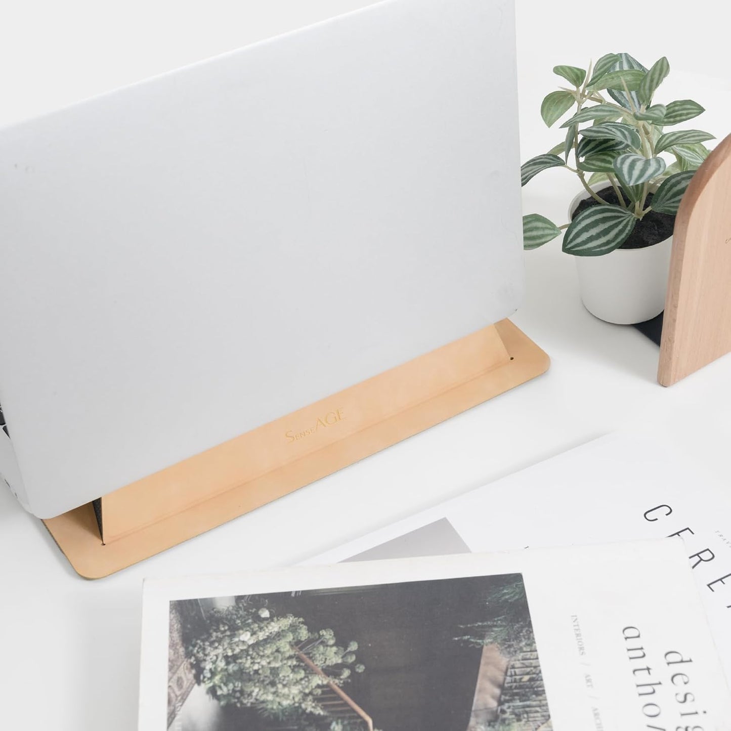 SenseAGE Laptop Stand for Desk, Office, Ergonomic Notebook Stand, Foldable & Portable Travel FlatStand, Lightweight, Anti-Slip, Compatible with MacBook Air, Pro, and Up to 15.4" Laptops (Café Creme)