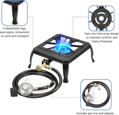 Vivicreate Single burner cast iron flame camping stove, include CSA listed regulator and gas hose (HT-C-0011)