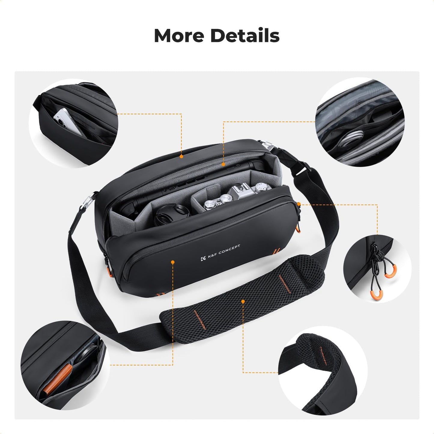 K&F CONCEPT Storage Sling Bag, Vlog Photography Camera HandBag, Portable Carrying Case for Switch 2/Steam Deck/DJI Osmo Pocket 3/Mobile 7P/GoPro/Insta360 Action Cameras & Digital Accessories