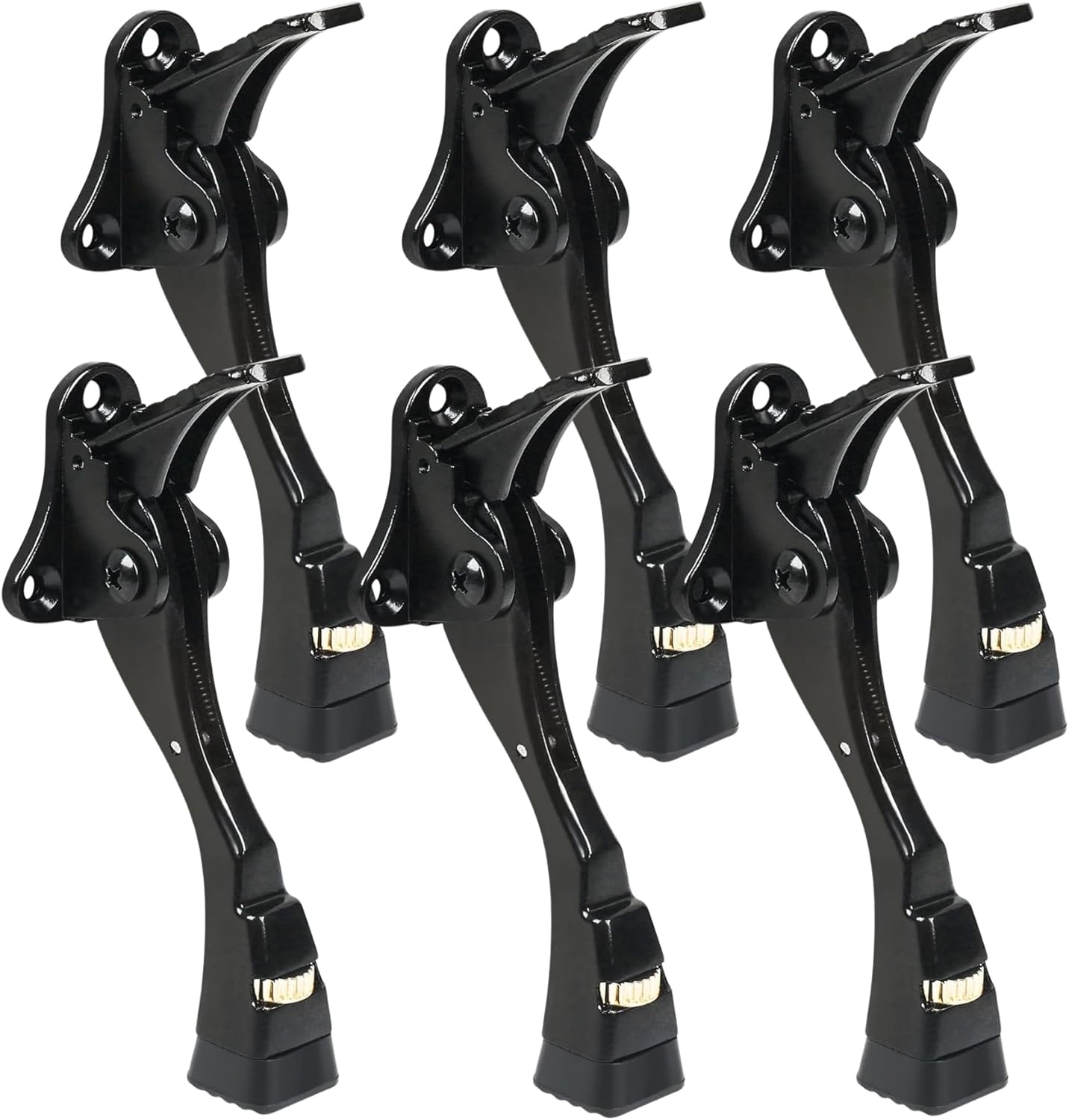 6 Packs Black Door Stops, Heavy Duty Kickdown Door Stopper, One Touch Adjustable Kickdown Door Stop for Heavy Doors, 4 in Metal Door Kickstand with Rubber Tip & Wall Protectors for Wide Doors