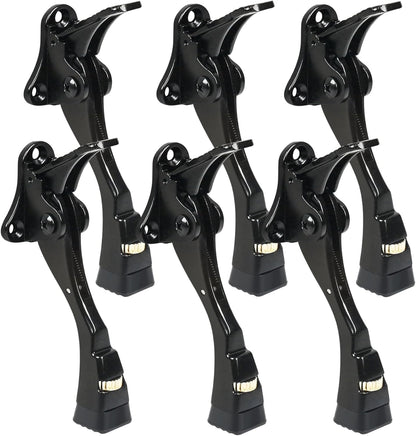 6 Packs Black Door Stops, Heavy Duty Kickdown Door Stopper, One Touch Adjustable Kickdown Door Stop for Heavy Doors, 4 in Metal Door Kickstand with Rubber Tip & Wall Protectors for Wide Doors