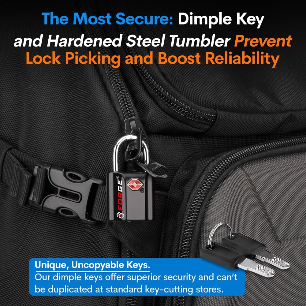 TSA Approved Luggage Locks, Ultra-Secure Dimple Key Travel Locks with Zinc Alloy Body
