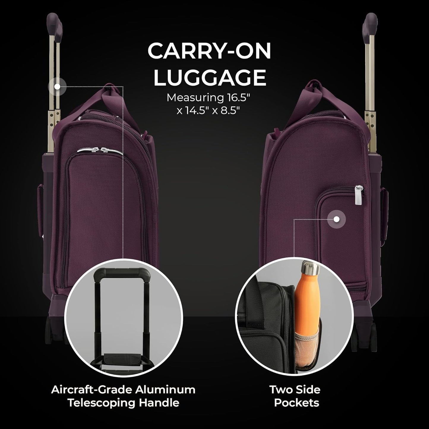 Briggs & Riley Cabin Spinner - Carry On Luggage for Travel, Suitcases with Wheels, Softside Rolling Bag for Men & Women, Fits Under Plane Seat, Interlocking Handle - Baseline Collection, Plum