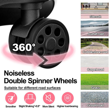 Krute Carry on Luggage PC+ABS Suitcases with Double Spinner Wheels 22x14x9 Airline Approved Luggage with TSA Lock 20 Inch (Pink)