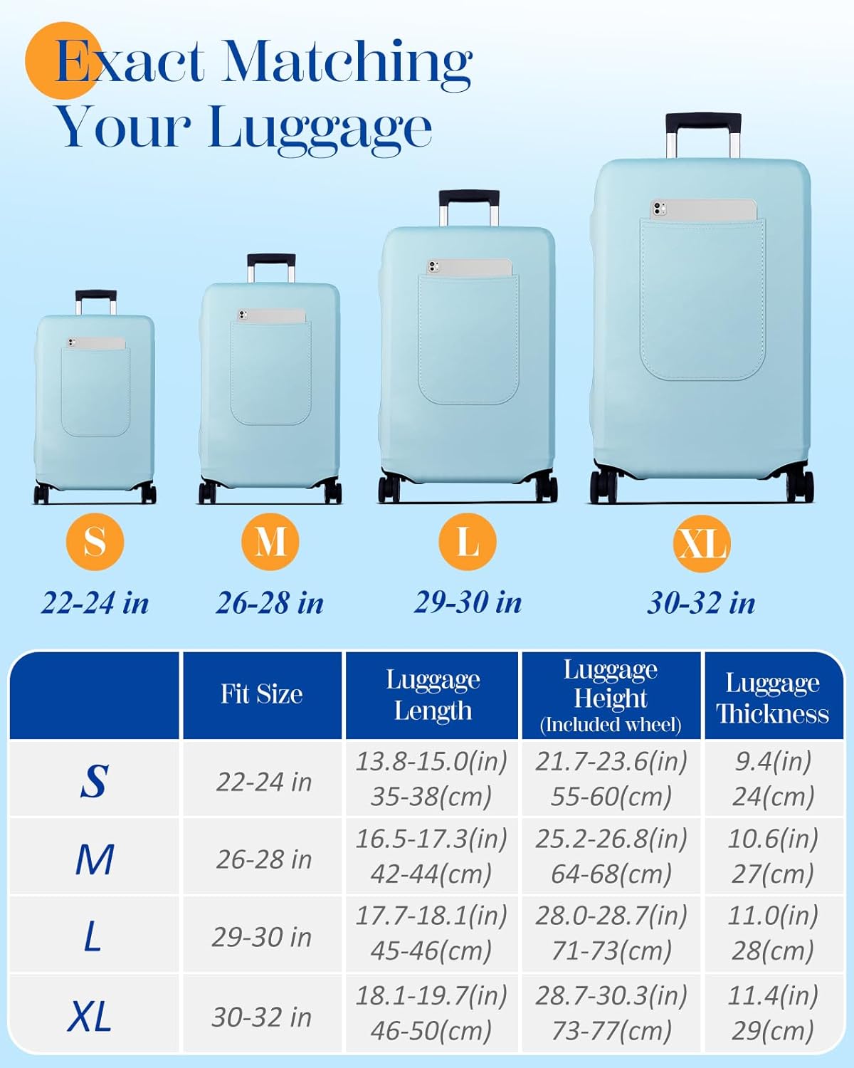 Slohif Luggage Cover for Suitcase Tsa Approved Protector - Luggage Sleeve Suit Case Cover Travel Stretch Large Baggage Case Protective Washable Fit 26-28 Inch Light Blue