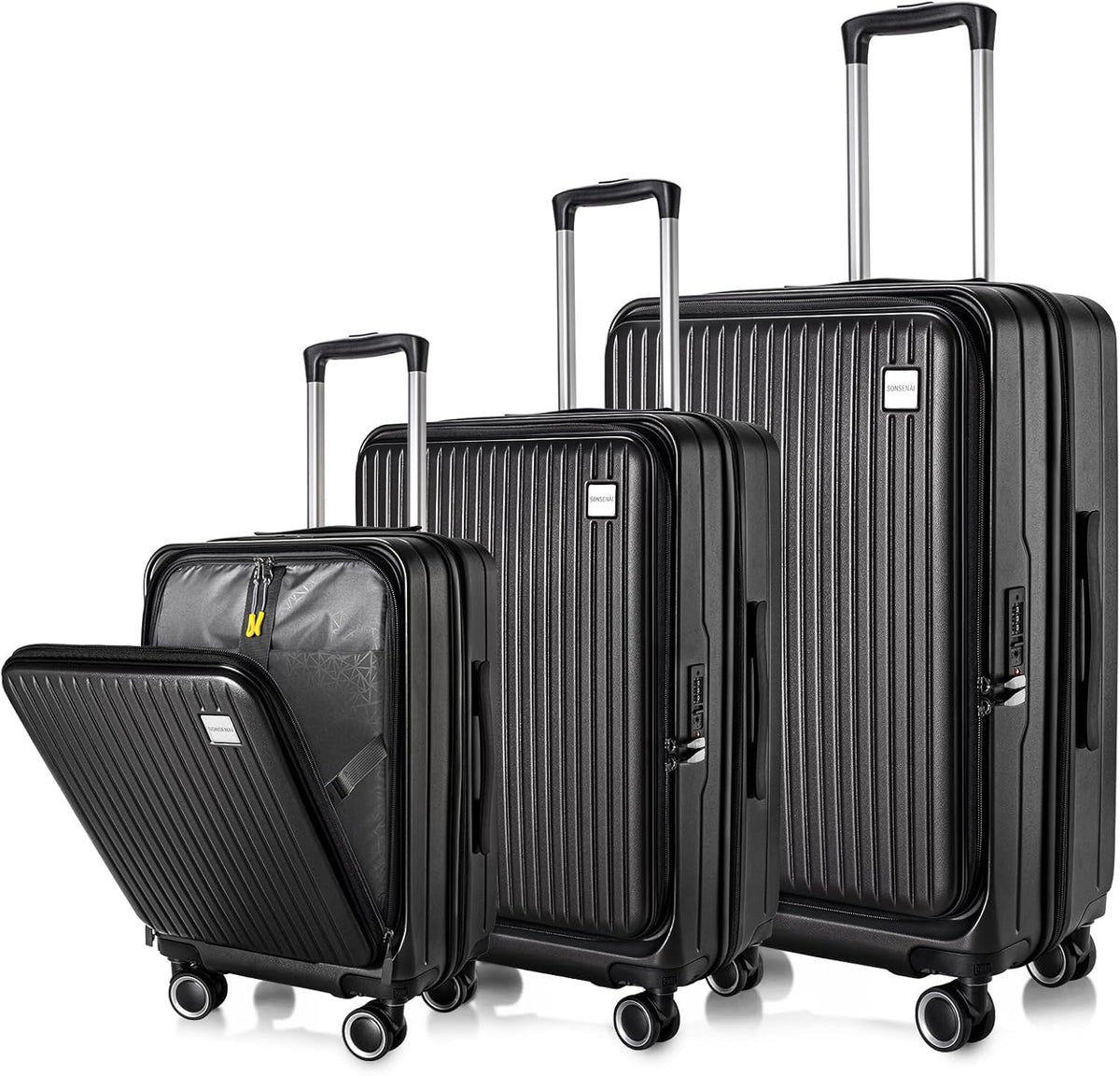 Luggage Sets 3 Piece, ABS Lightweight 20in/24in/28in Luggage, Expandable Carry On Suitcase Set with TSA Lock & Double Wheels, Front Open Hardshell Luggage Sets (Black)