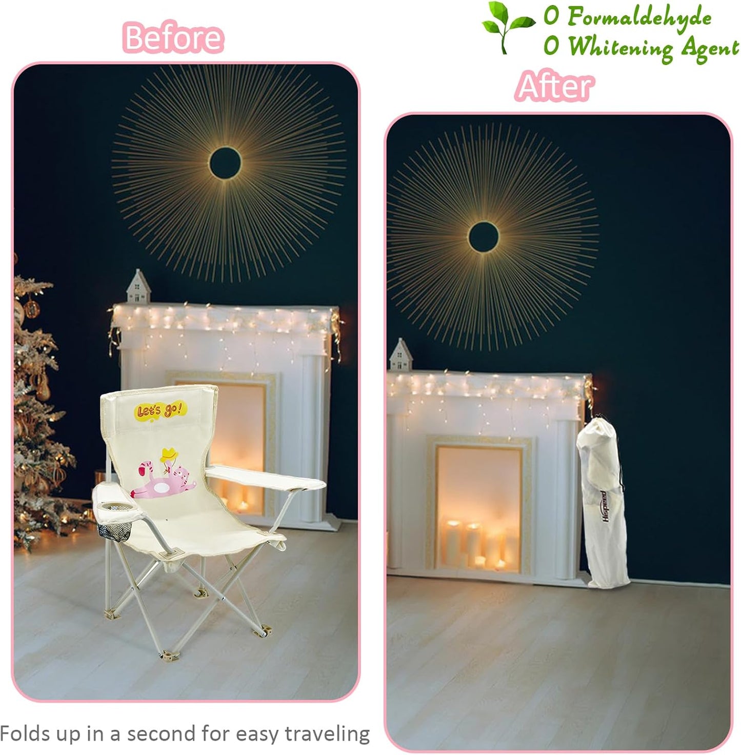 Kids Beach Folding Camping Chair - Kids Camping Chair with Outdoor Umbrella - Lightweight and Sturdy - for Beach Outdoor Camping Picnic (Pink)