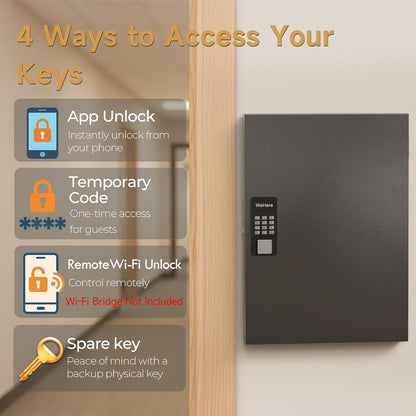 72 Key Cabinet Organizer,Metal Key Lock Box Wall Mount use OTP Technology Unlock,Fixed Password/Bluetooth Unlock, App Remotely Generates Pin Codes Without Internet,Great for Key Hook & Storage