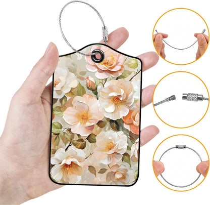 Luggage Tags for Suitcases, 2-Pack PU Leather for Cruise & Travel, Baggage ID Tags with Privacy Cover & Address Card, Durable Metal Ring, Kids Adults Travel Accessories, Soft Hued Roses