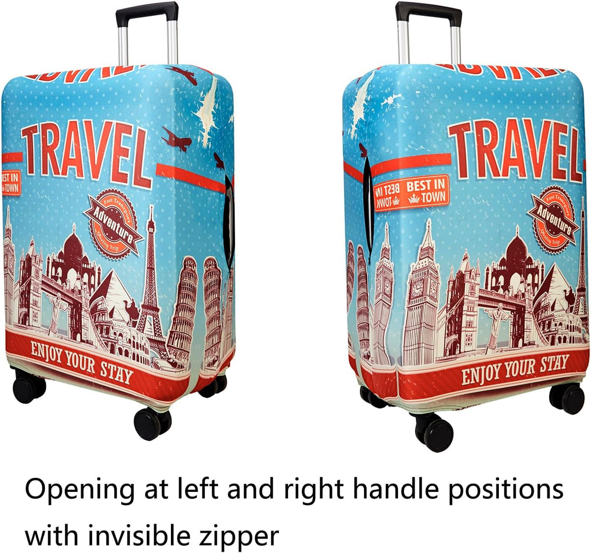WUJIAONIAO Travel Luggage Cover Baggage Suitcase Cover Protector Skins 18-32 Inch (Tourist Attraction A28, L (for 25-28 inch luggage))