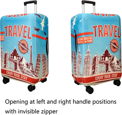 WUJIAONIAO Travel Luggage Cover Baggage Suitcase Cover Protector Skins 18-32 Inch (Tourist Attraction A28, L (for 25-28 inch luggage))