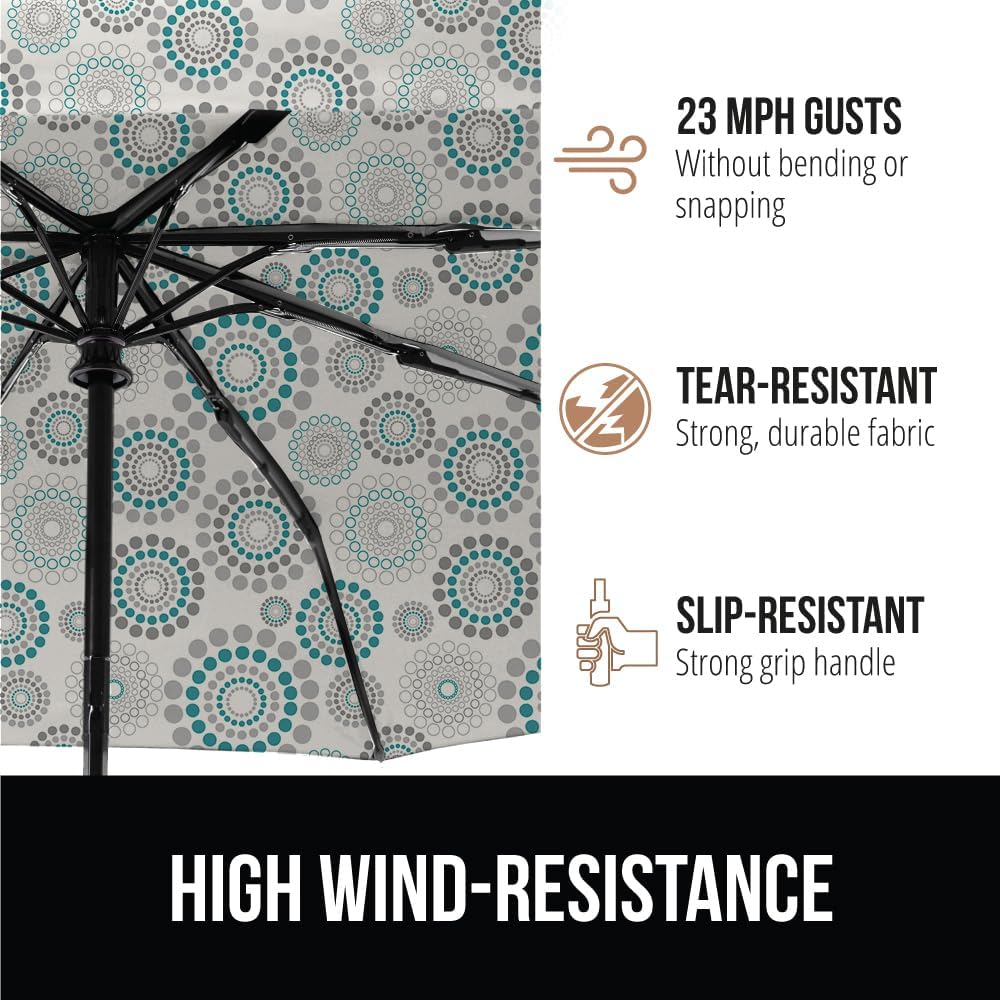 GORILLA GRIP Strong Stick Umbrella for Rain, Compact Travel One-Click Automatic Open Close, Lightweight, Portable, US Designed Reinforced Fiberglass Ribs, Wind Resistant, Easy Collapse, Spiral