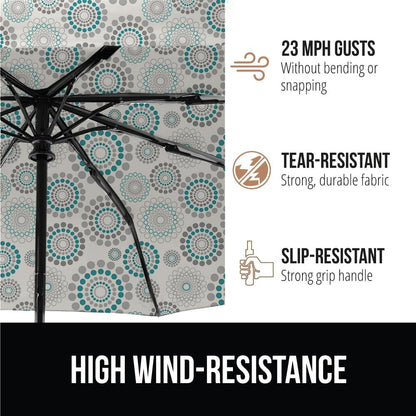 GORILLA GRIP Strong Stick Umbrella for Rain, Compact Travel One-Click Automatic Open Close, Lightweight, Portable, US Designed Reinforced Fiberglass Ribs, Wind Resistant, Easy Collapse, Spiral