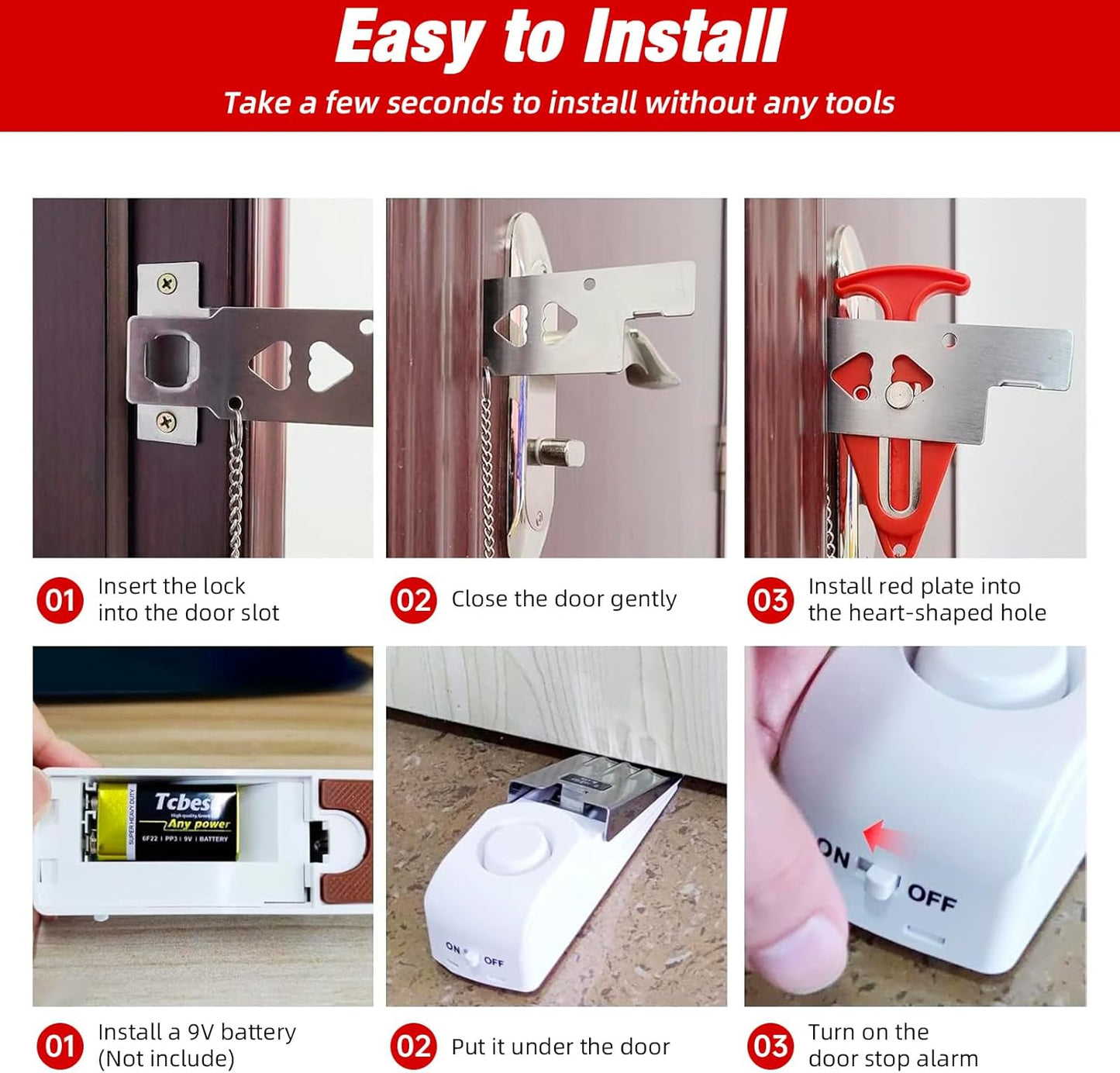 Portable Door Stop Alarm and Traveling Hotel Door Lock, No Installation Required, Provides Double Security for Home, Hotel and Traveling (2 Door Lock + 2 Door Stop)