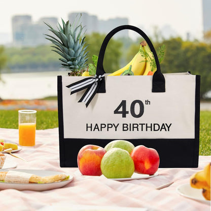 TOPDesign Embroidery Canvas Tote Bag for Women, 40th Birthday Gifts for Her, Wife, Mom, Sister, Daughter, Aunt, Best Friend, Coworker, Turning 40 Years Old Present, Personalized Bag for Beach, Holiday